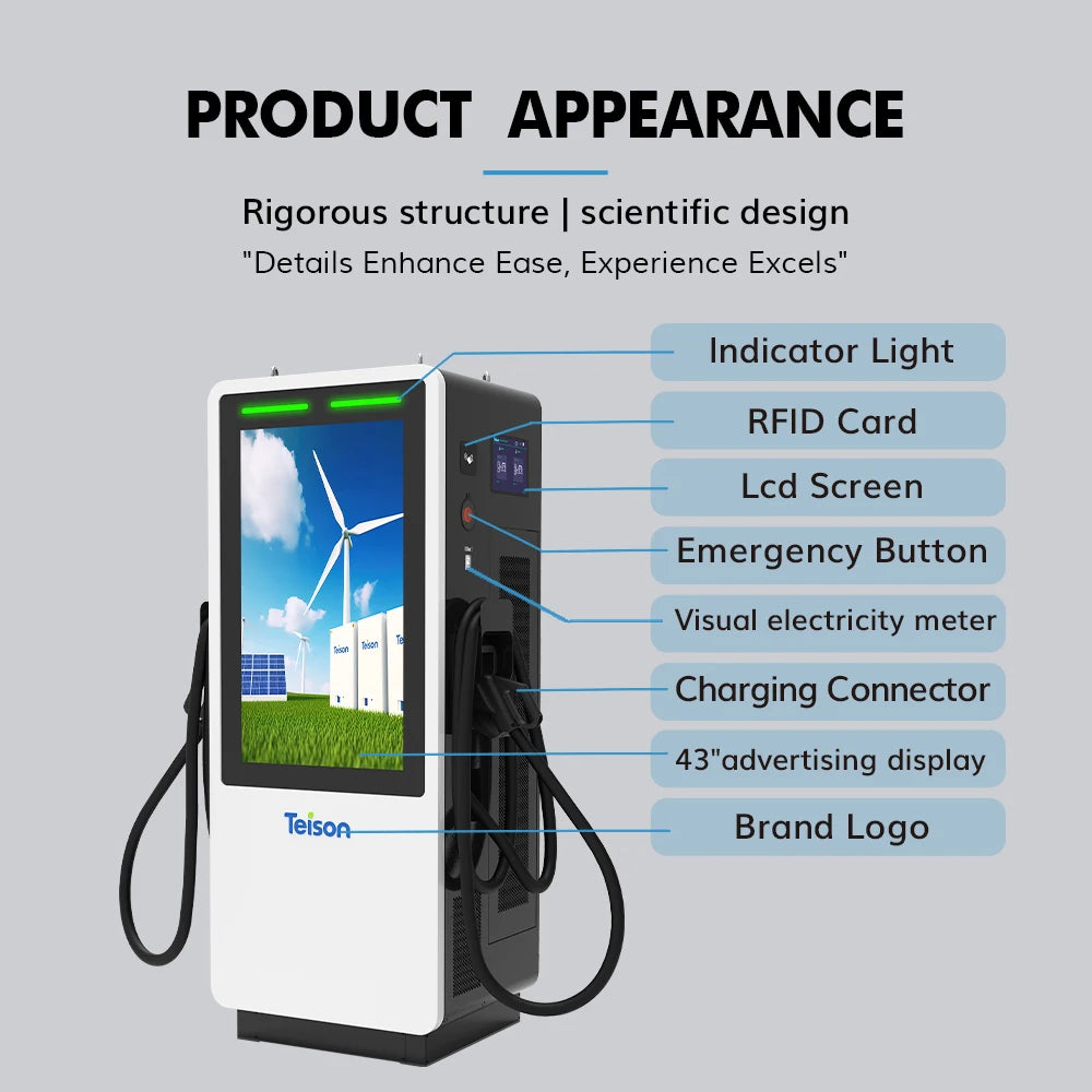 180kW DC Electric Car Public EV Charging Station - Commercial Charger with Advertising Screen Display and OCPP Compatibility