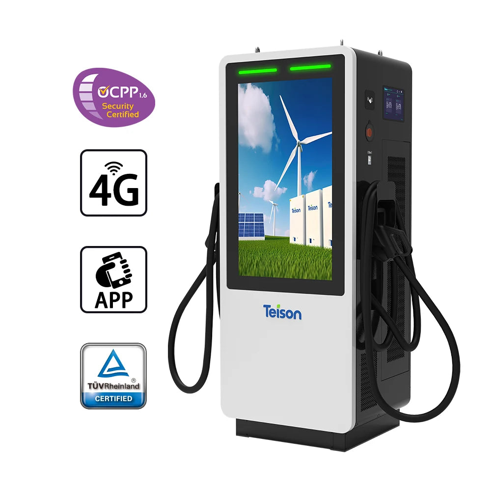 180kW DC Electric Car Public EV Charging Station - Commercial Charger with Advertising Screen Display and OCPP Compatibility